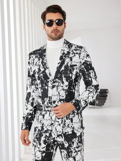 Manfinity Mode Men's Lapel Collar Tie-Dye Knitted Blazer