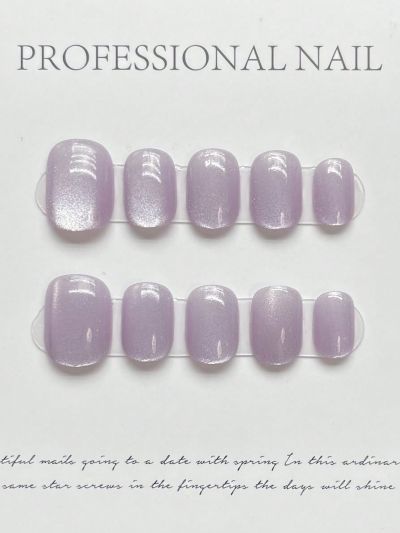 10pcs Pure Color Short Length Rainbow Holographic Cat Eye False Nails For Diy