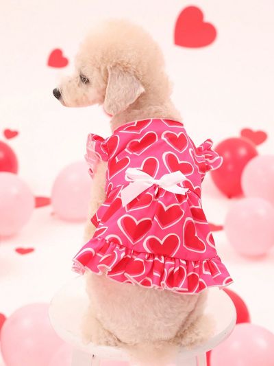 PETSIN Valentine's Day 1pc Pink Heart Shaped Bowknot Design Pet Skirt For Cats And Dogs