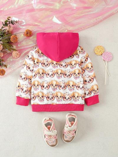 SHEIN Baby Girls' Casual Cute And Fun Animal Print Hooded Jacket For Outdoor Activities