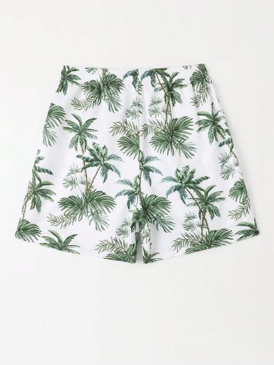 Teen (Male) Coconut Tree Print Drawstring Waist Swimsuit Shorts