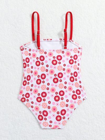 Baby Girl Flower Print Swimsuit With Big Bowknot Decoration