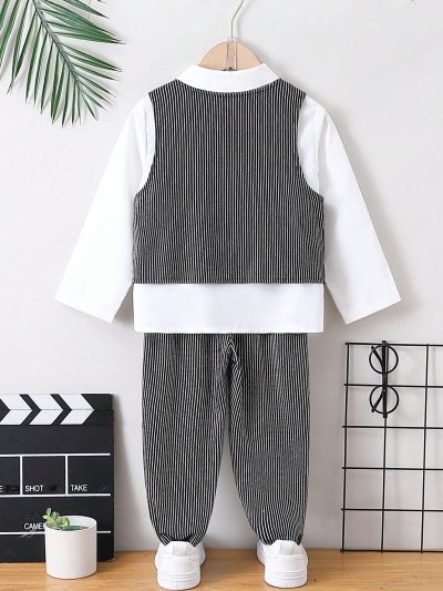SHEIN Kids FANZEY Boys' Gentlemanly & Elegant Casual Academy Style 3pcs Vest Suit