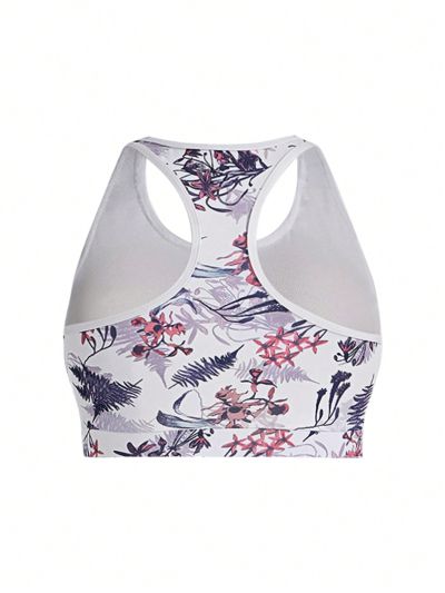 Yoga Futuristic Plus Size Women's Plant Print Athletic Three-Piece Set