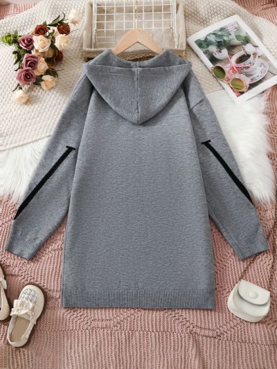 Tween Girls Letter Print Hooded Sweater Dress