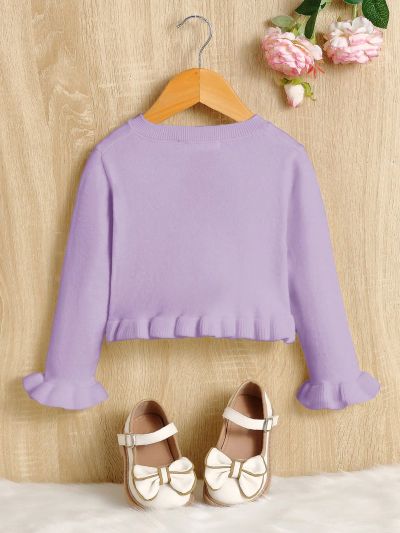 SHEIN Little Girls' Slim Fit Cropped Long Sleeve Cardigan With Round Neckline, Fall/Winter