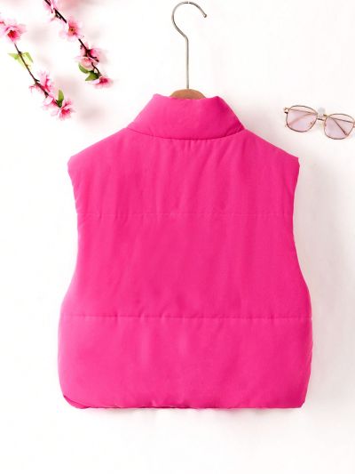 Teen Girl 1pc Zip Up Vest Puffer Coat