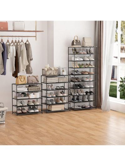 10 Tiers Shoe Rack, Simple Houseware 10-Tier Shoe Rack Storage Organizer 30-Pair, Easy Assembled Shoe Tower Stand, Sturdy Shoe Stand, Non-Woven Fabric Shoe Shelf Organizer Closet for Home, Black