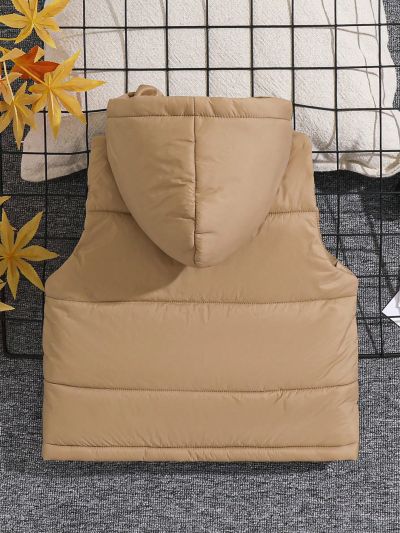 SHEIN Kids EVRYDAY Toddler Boys' Casual Sleeveless Quilted Hooded Jacket