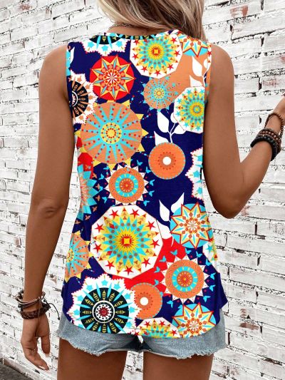 SHEIN LUNE Ladies" Retro Printed Vest Top, Suitable For Summer Vacation