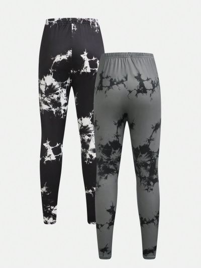 SHEIN Tween Boys' Tight-Fitting Casual Patterned Trousers And Sportswear Two-Piece Set