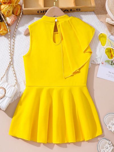 SHEIN Kids EVRYDAY Tween Girls' Sleeveless Exaggerated Ruffle Hem Casual Shirt