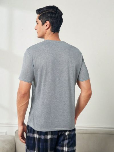 Men'S Short Sleeve Homewear T-Shirt With Letter Print