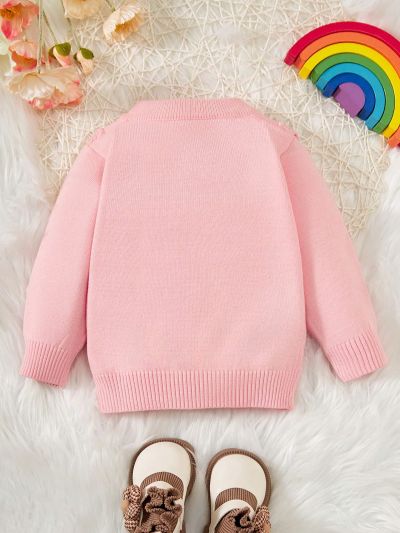 Baby Girls' Color-contrast Floral Crochet Edge Knit Sweater