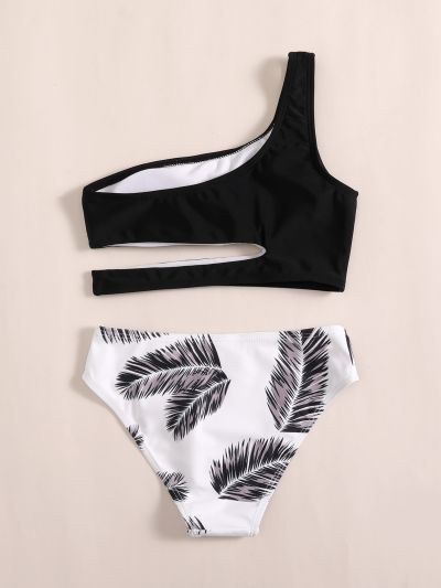 Girls Tropical Print Cut Out Bikini Swimsuit