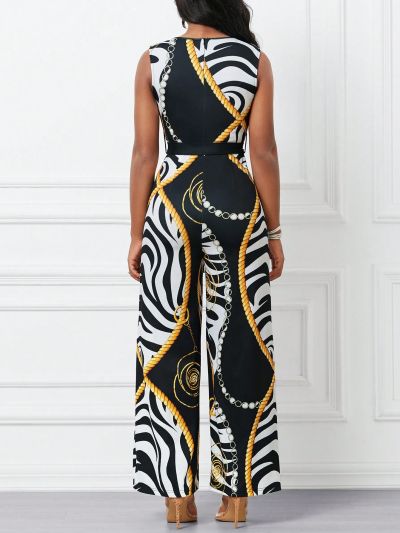 SHEIN Lady Zebra Print And Chain Pattern Jumpsuit