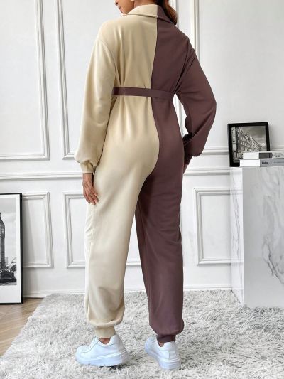 SHEIN Maternity Color Block Jumpsuit With Waist Belt