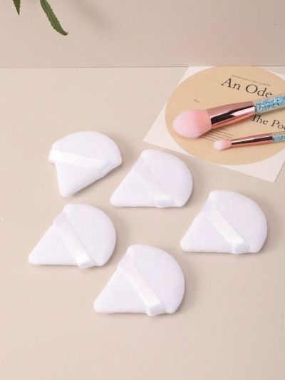 Two-sided suede Powder Puff,5pcs White Triangle with Band Handle sponge puff for Under Eyes and Face Corners Loose Setting Powder