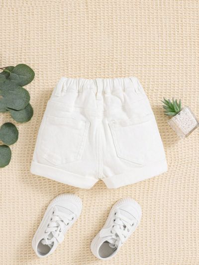 SHEIN Young Girls' Casual Mid-Waist Loose Fit Denim Shorts