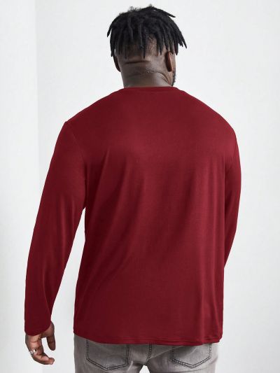 Manfinity Men's Plus Size Button Placket Knitted Long Sleeve T-Shirt