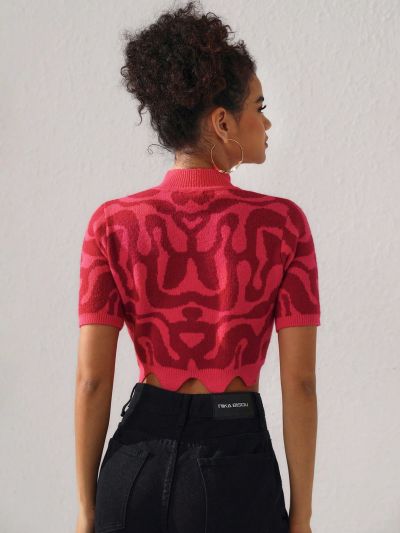 NIKA BISOU Women'S Wavy Knit Mock Neck Top