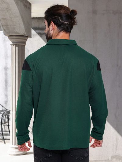 Manfinity Homme Men's Green Patchwork Polo Shirt