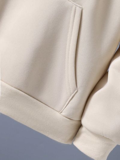 Male Teenagers Casual Bear Pattern Hooded Fleece Sweatshirt