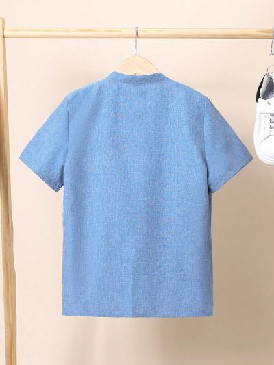 SHEIN Big Boys' Slim Fit Elegant Stand Collar Weave Ribbon Bowknot Shirt