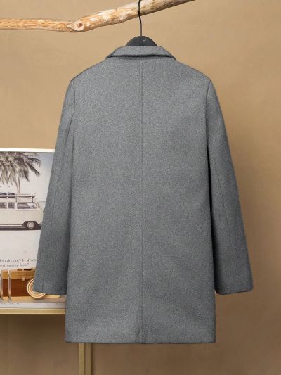 SHEIN Kids EVRYDAY Boys' Mid-length, Loose And Comfortable Pure Color Woolen Overcoat With Medium Thickness