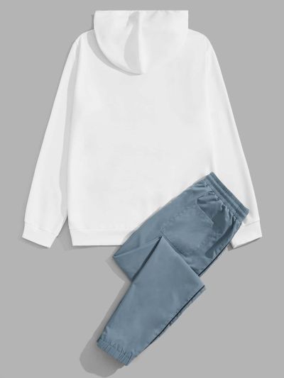 Manfinity Men Slogan Graphic Hoodie & Drawstring Waist Pants