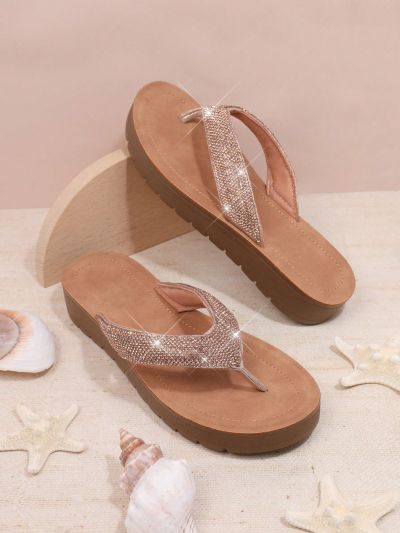 Women'S Wedge Heel Rhinestone Inlaid Platform Sandals