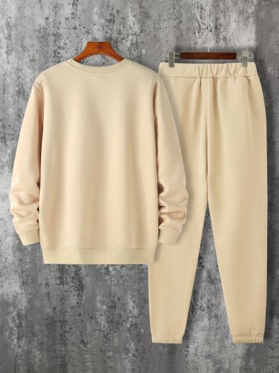 Men'S Fleece Cow Head Print Sweatshirt And Jogger Pants Two-Piece Set