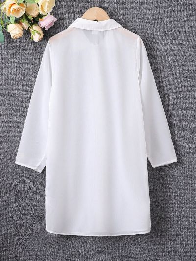 SHEIN Kids EVRYDAY Solid Color Button Up Long-Sleeved Jacket For Tween Girls