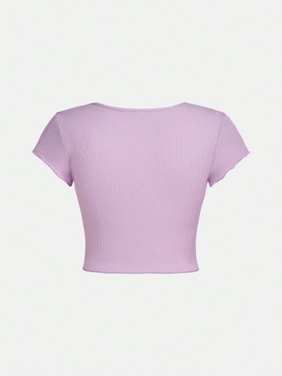 Solid Color Ruffle Hem Tee With Pleated Detailing For Teen Girls