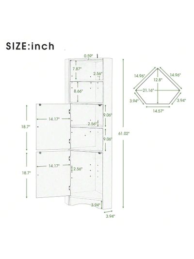 Tall Bathroom Corner Cabinet, Freestanding Storage Cabinet with Doors and Adjustable Shelves, MDF Board, Black