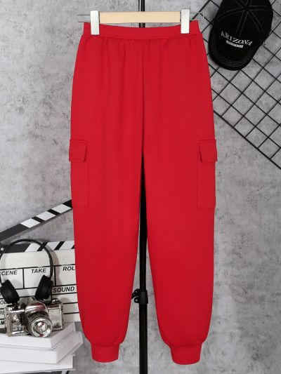 SHEIN Boys' Casual Sports Joggers With Letter & Patch Design And Two Pockets