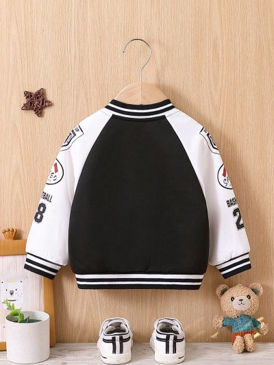 Baby Girls' Letter Embroidered Patch Raglan Sleeve Baseball Jacket