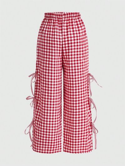 ROMWE Kawaii Plaid Patterned Pants With Belt Design