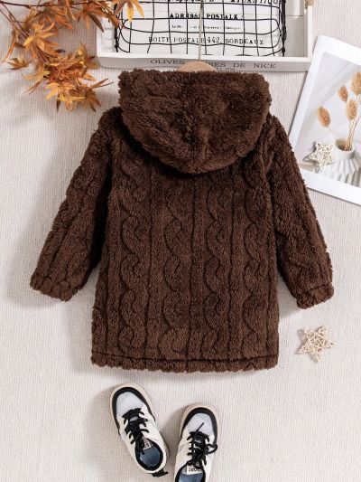 SHEIN Kids EVRYDAY Toddler Boys' Casual Thick Coat With Cute Bear Toy Decoration And Hoodie, Autumn And Winter