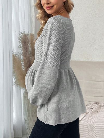 Maternity Lantern Sleeve Peplum Hem Sweater