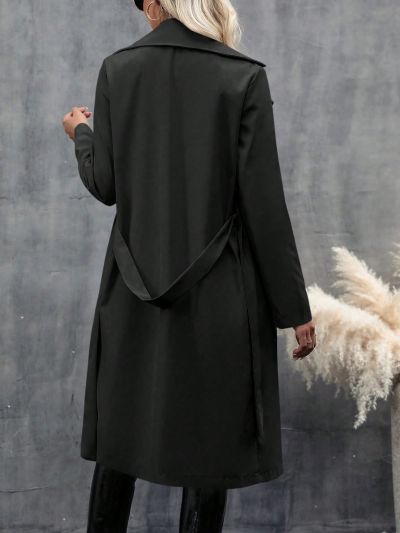 Lapel Neck Double Breasted Belted Trench Coat