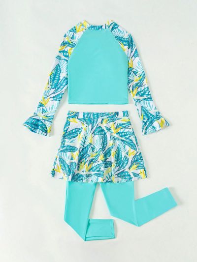 Big Girls' Tropical Printed Splice Two-Piece Swimsuit