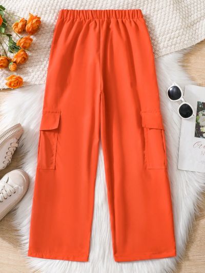 SHEIN Kids HYPEME Tween Girls' Elastic Waist Cargo Pants