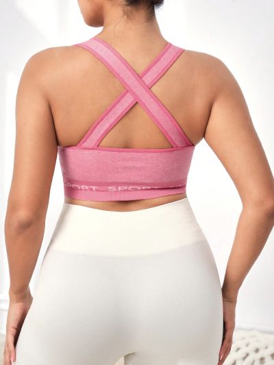 Yoga High Street Plus Size Letter Printed Cross Back Sports Bra