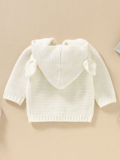 Baby Boy Cable Knit 3D Ear Patched Hooded Cardigan