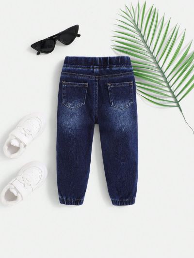 SHEIN Baby Boy's Washed Comfortable Soft Knitted Denim Pants