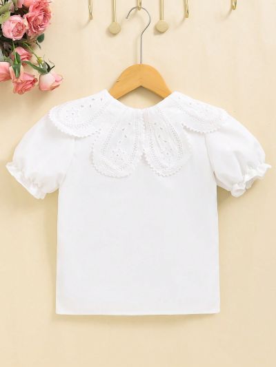 SHEIN Kids Nujoom Young Girl's Puff Sleeve Embroidered Collar Shirt