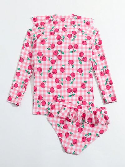 Girls' (Big) Cherry Plaid Printed Vest Bikini