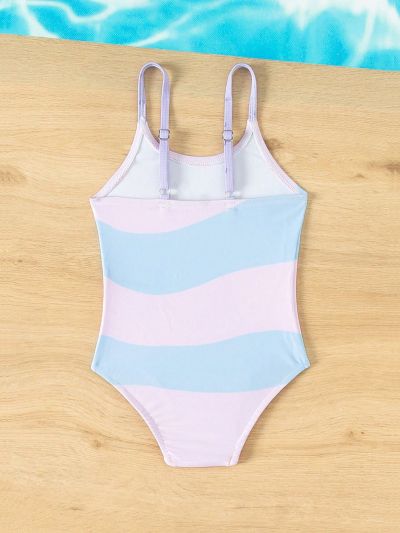Baby Girl's Color Block Cartoon Printed One-Piece Swimsuit