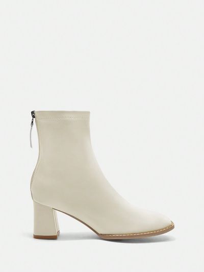 SHEIN BIZwear Zipper Back Ladies Fashionable Square Toe Heel Ankle Boots